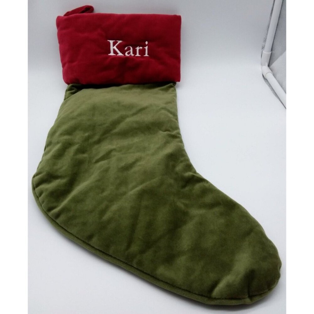 Pottery Barn Kari Velvet Stocking Christmas Holiday Xmas Monogram Green Red Cuff